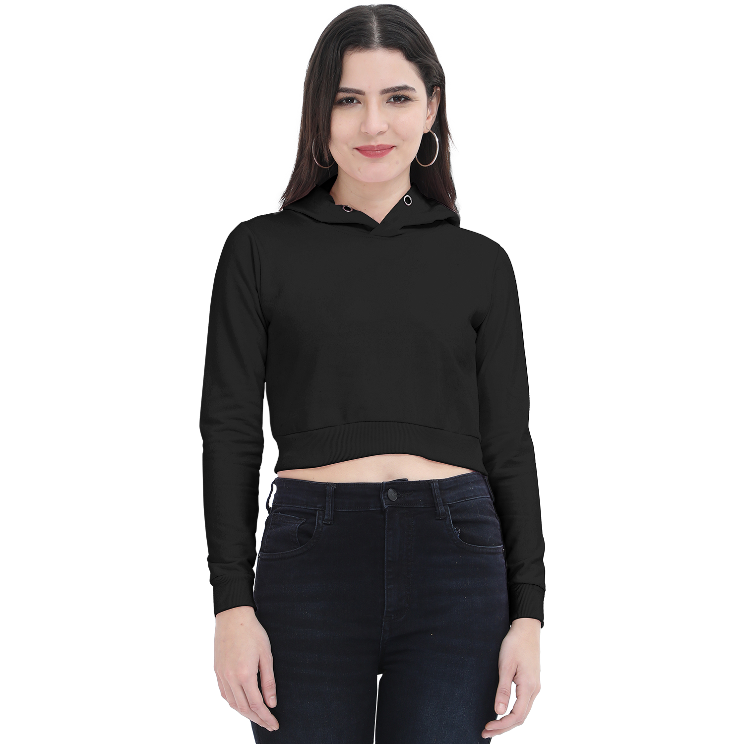 Basic Classic Cropped Hoodie Black Front