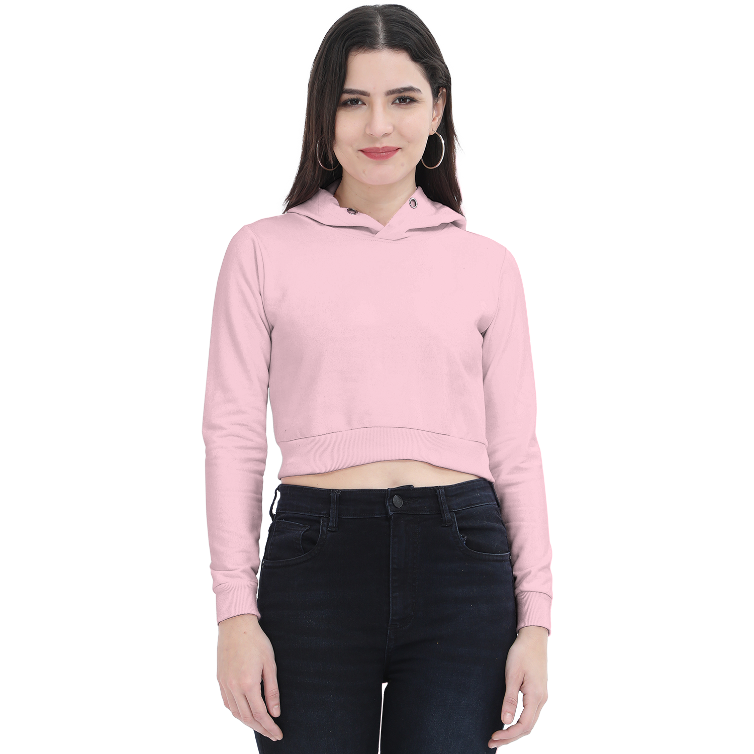 Basic Classic Cropped Hoodie Light Pink Front