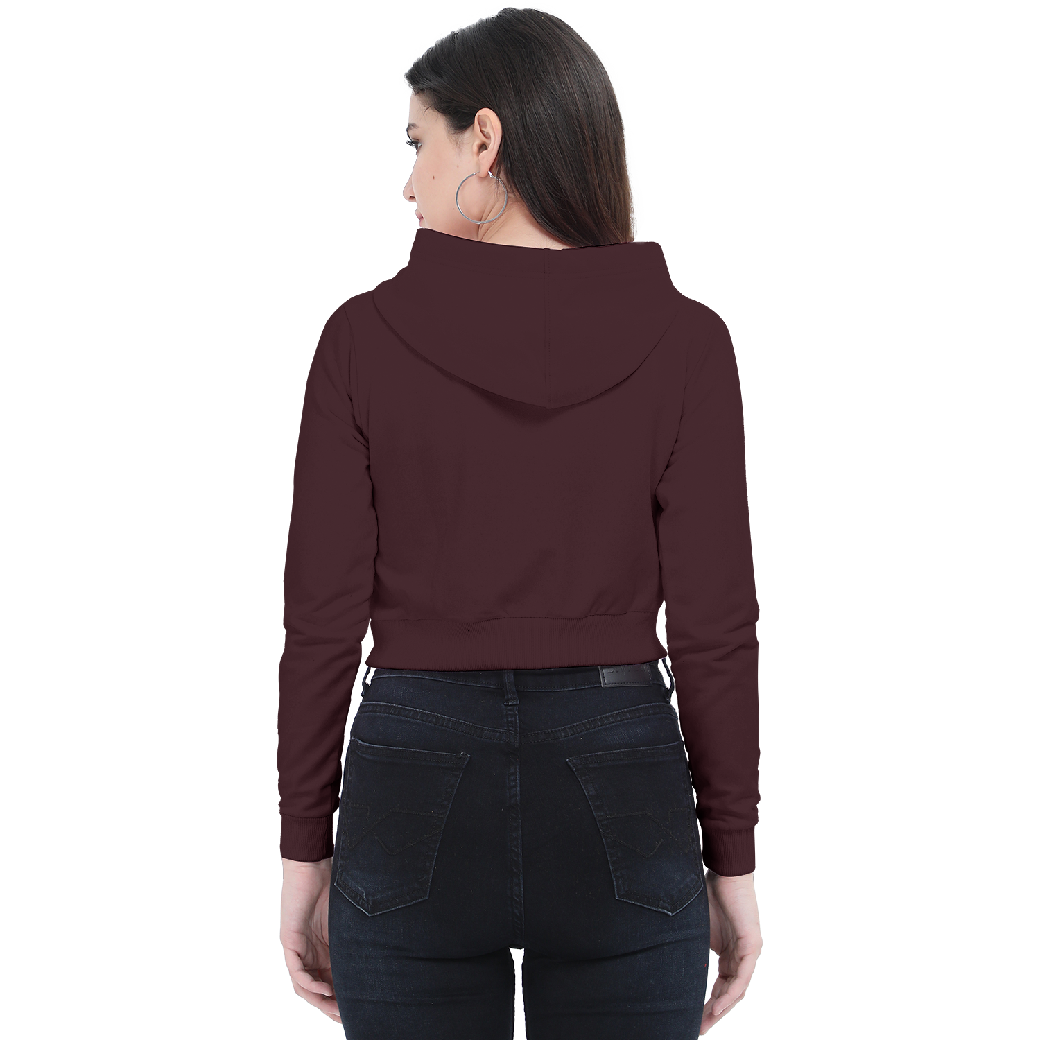 Basic Classic Cropped Hoodie Maroon Back