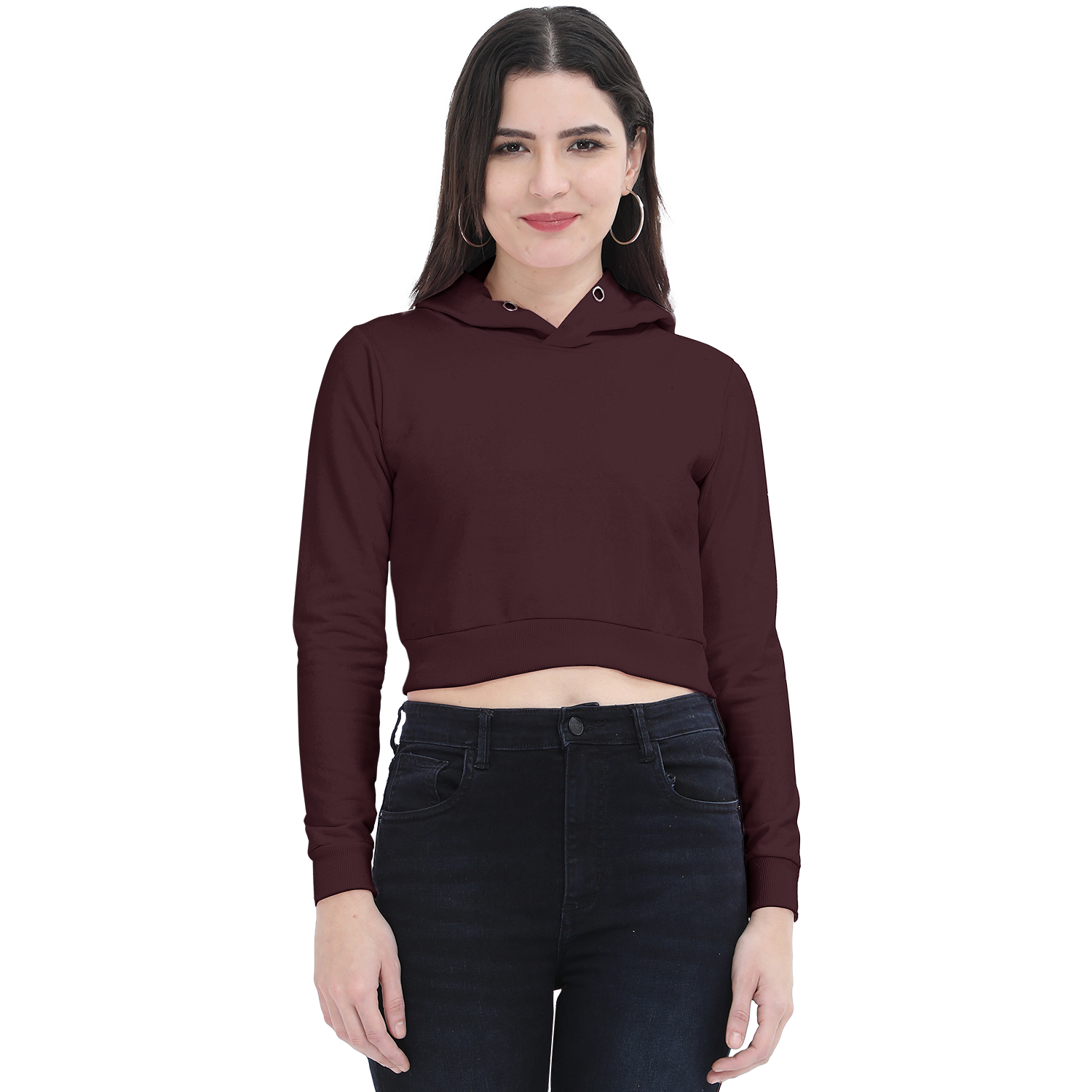 Basic Classic Cropped Hoodie Maroon Front