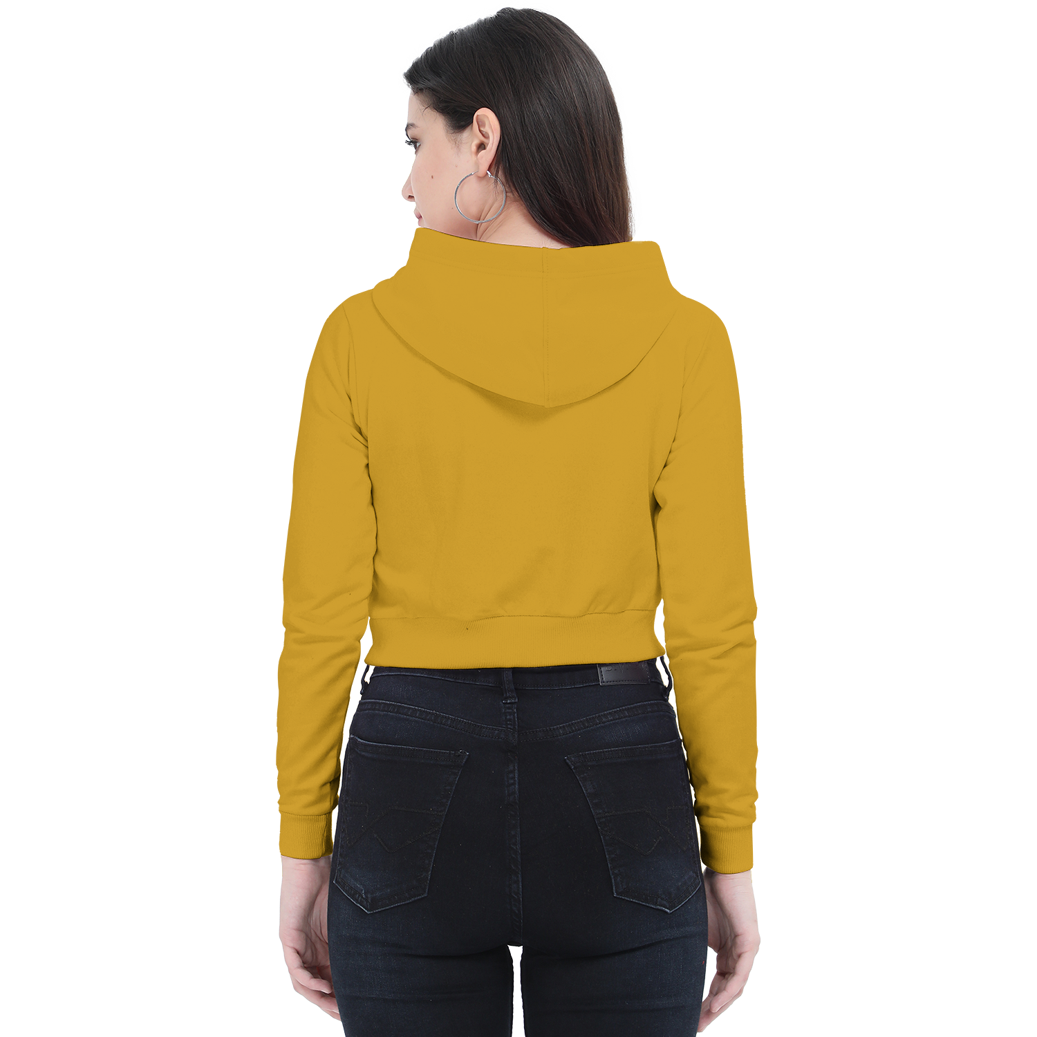Basic Classic Cropped Hoodie Mustard Yellow Back