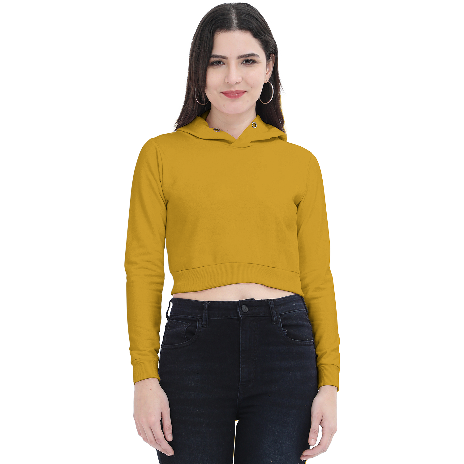 Basic Classic Cropped Hoodie Mustard Yellow Front